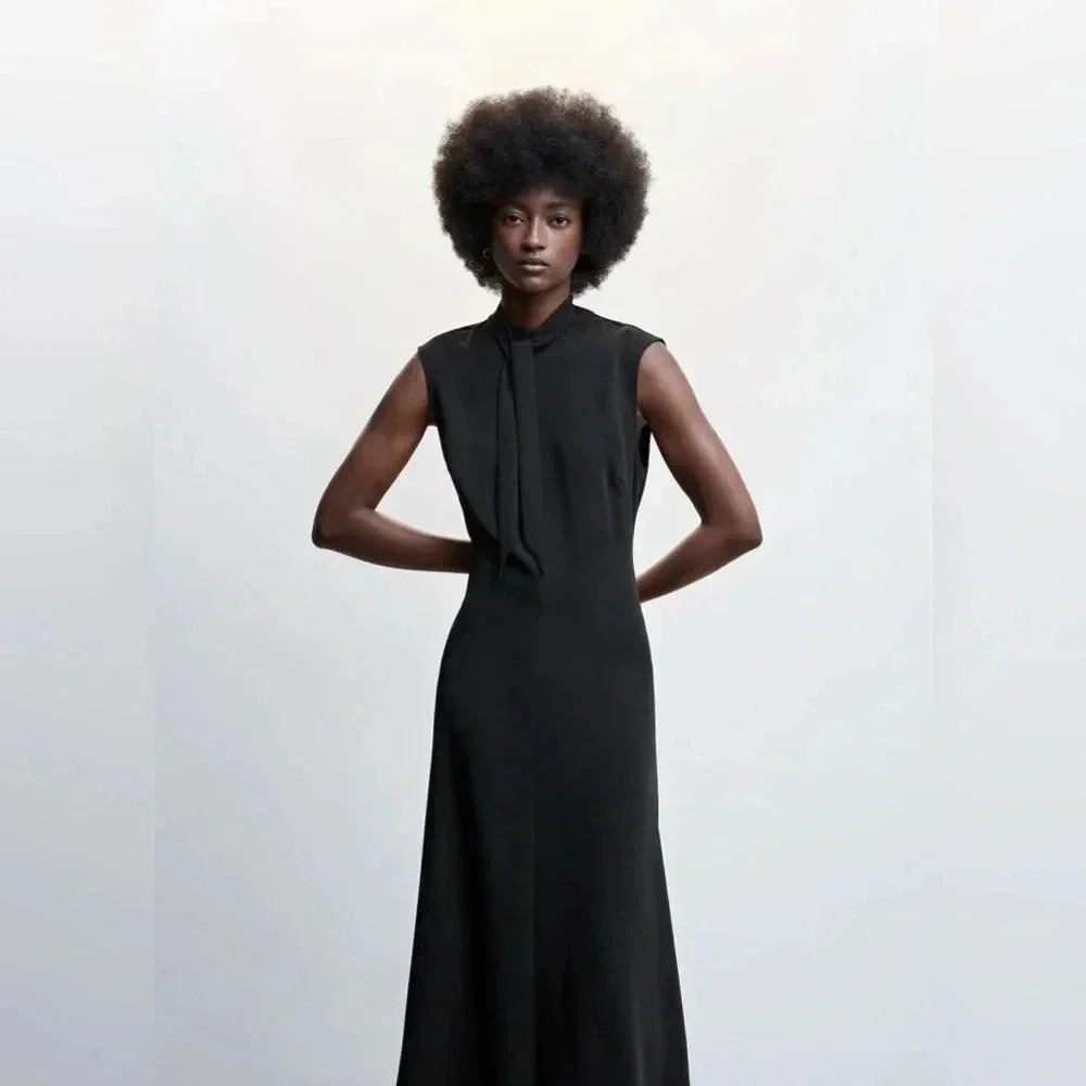 Mango Bow Dress Black NWT